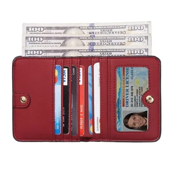 Deep Red Leather Compact Wallet - Picture 3 of 5